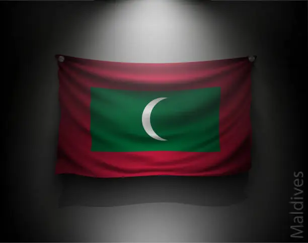 Vector illustration of waving flag maldives on a dark wall