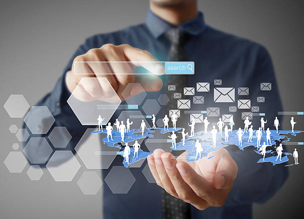 istock touching virtual icon of social network 513063724