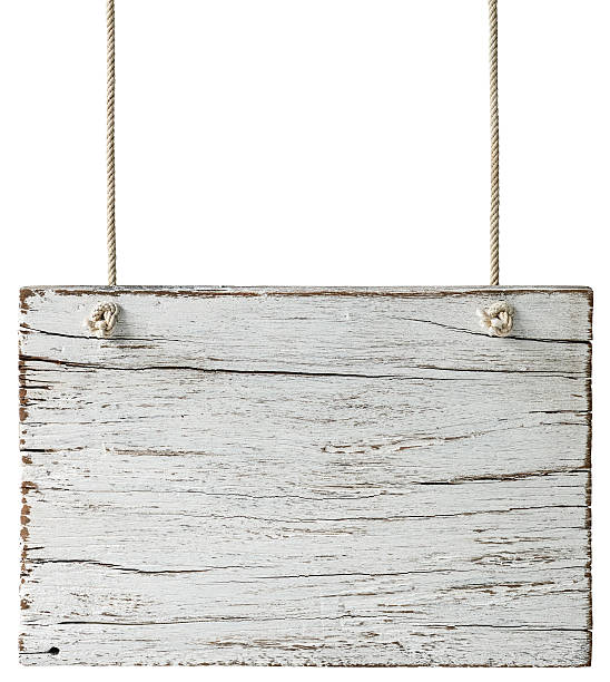 istock Old weathered white wood signboard. 513065354