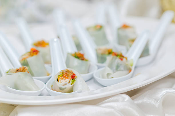 Vietnamese spring roll with herbs. stock photo
