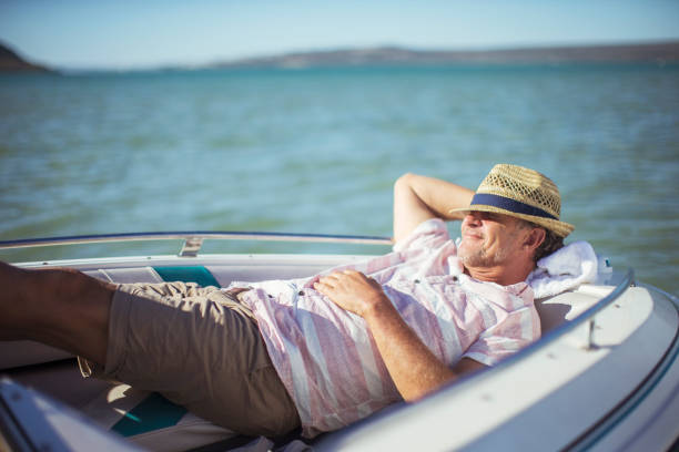 summer board relax active mature man lake