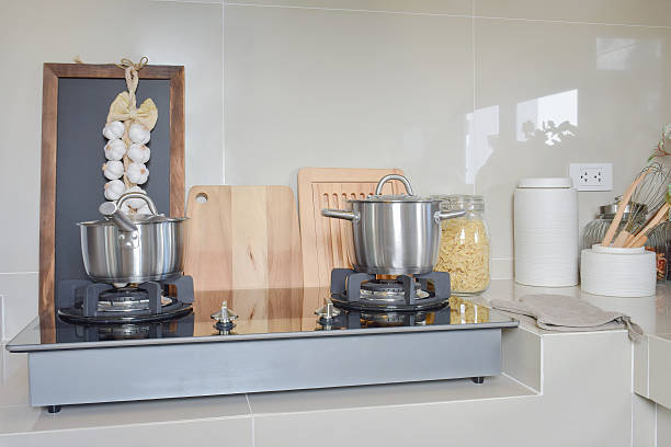 istock stainless pan on gas stove with utensil in modern kitchen 513067600