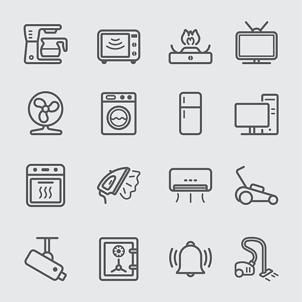 home devices-liniensymbol - waschmaschine stock-grafiken, -clipart, -cartoons und -symbole