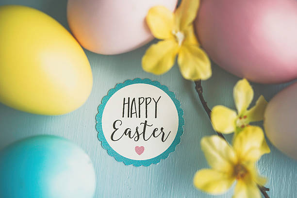 istock Easter arrangement with painted eggs and blossoms 513070126