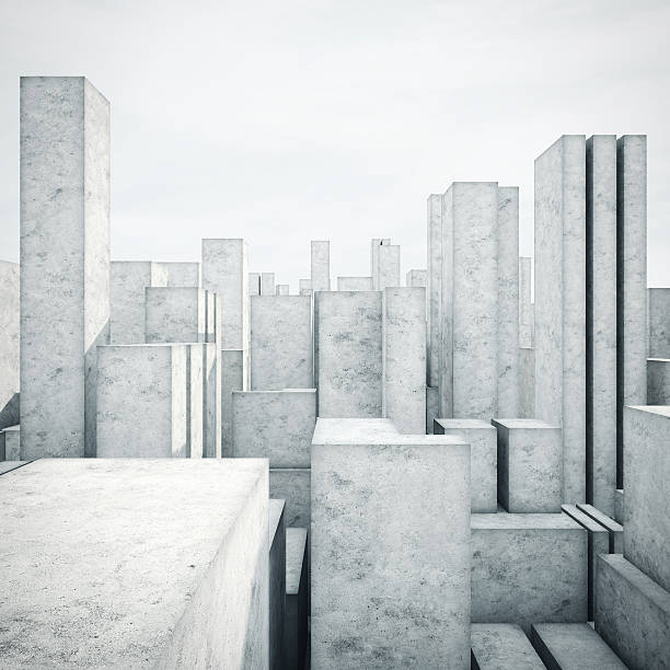 Abstract model of a city made of bright concrete