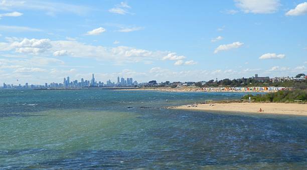 istock Brighton Beach and Melbourne Skyline 513073439
