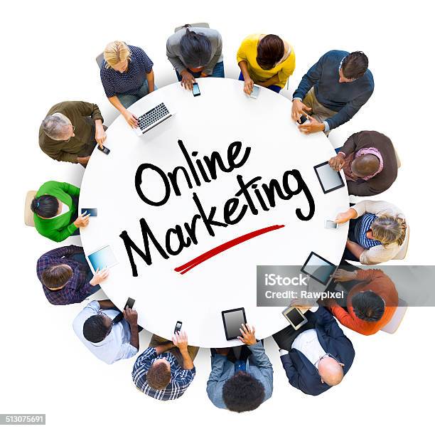 Multiethnic Group Of Business People With Online Marketing Stock Photo - Download Image Now