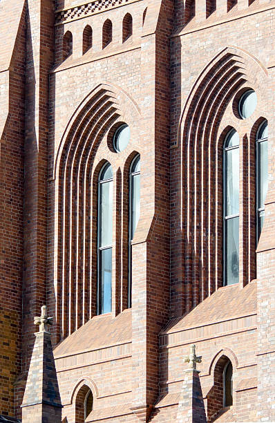 Cathedral arched window details, Newcastle, Australia stock photo