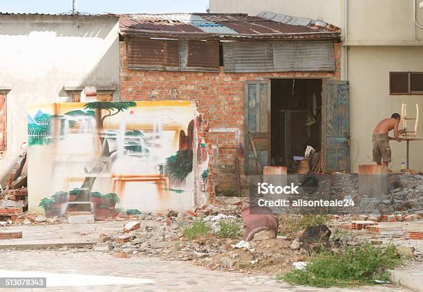 Artist Works On A Wooden Stool Danang Vietnam Stock Photo - Download Image Now - Adult, Adults Only, Art