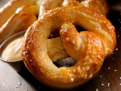 Soft Baked Pretzels with sea salt and dipping sauce-Photographed on Hasselblad H3D2-39mb Camera