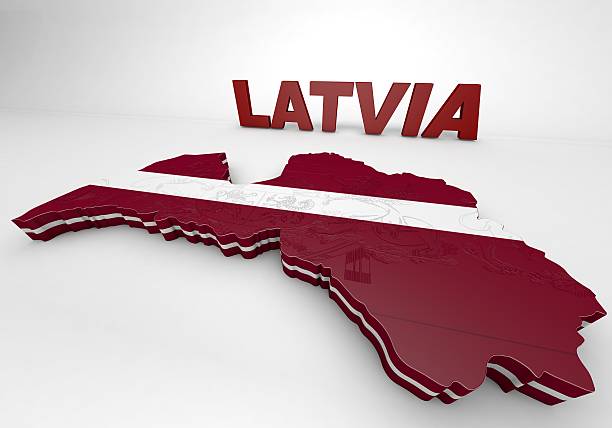3D Illustration  Map of Latvia  and latvian Flag