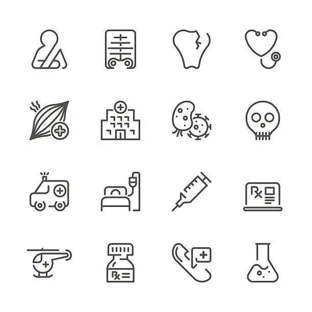 Vector illustration of Flat Line icons - Medical Series