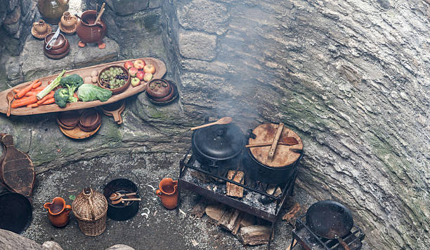 Medieval cooking stock photo