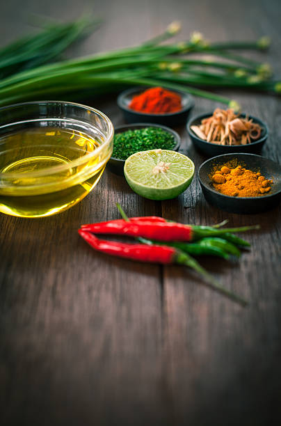 istock Various of spices and vegetable on dark rustic wooden background 513103882