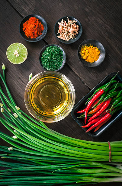 istock Various of spices and vegetable on dark rustic wooden background 513104042