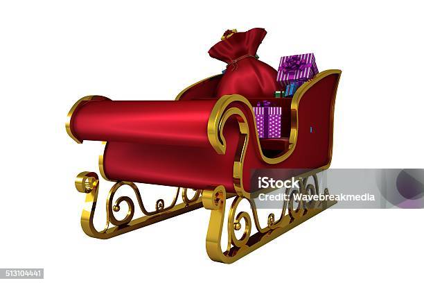 Red And Gold Santa Sleigh Stock Photo - Download Image Now - Animal Sleigh, Backgrounds, Bag