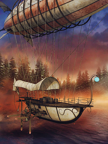 istock Fantasy aircraft over a lake 513109200