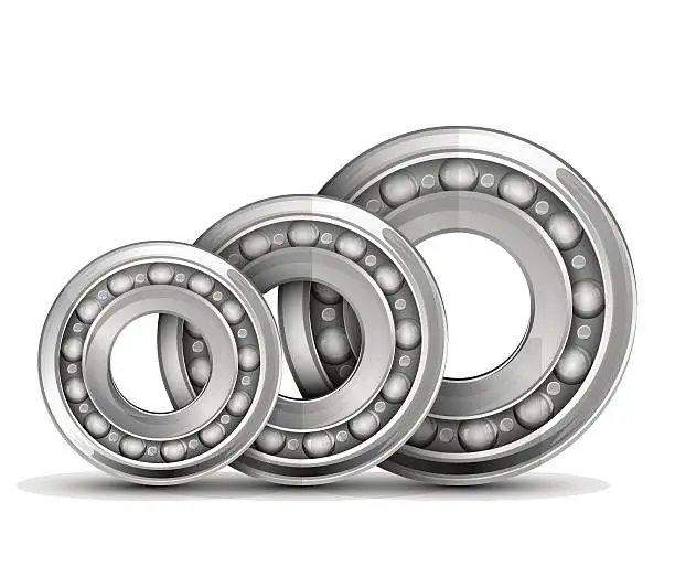 Vector illustration of ball bearing, steel, caged balls and races