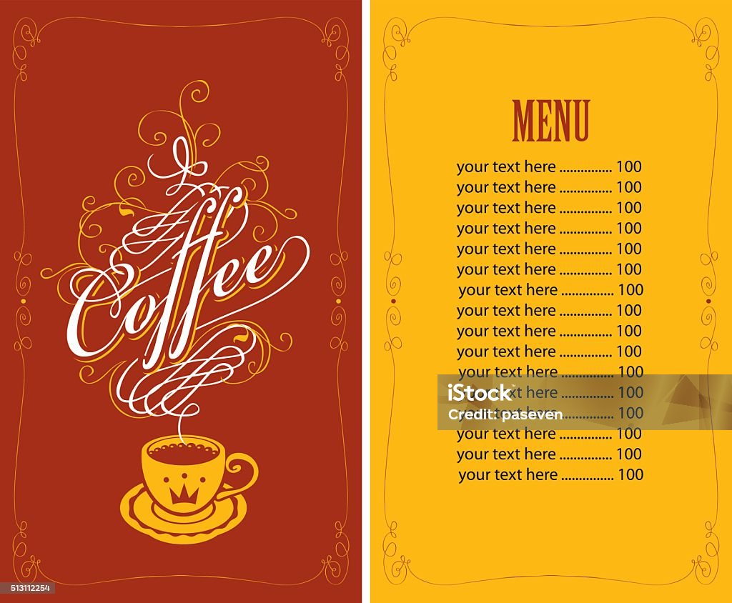 menu for a cafe with a cup of coffee menu for a cafe with a cup of coffee and price Banner - Sign stock vector