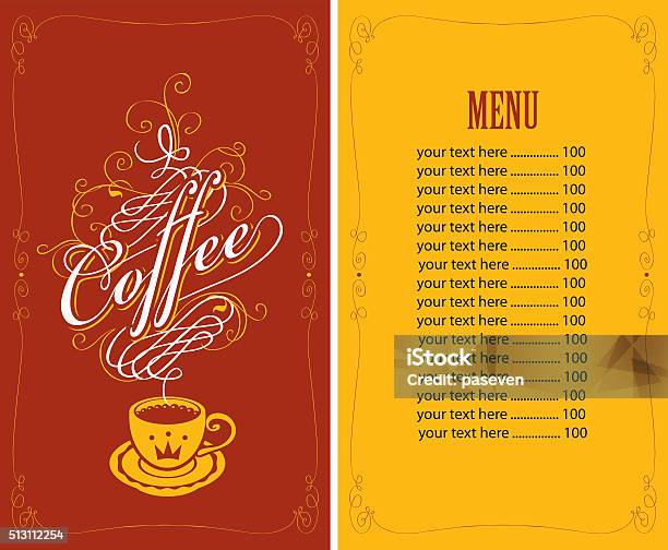 Menu For A Cafe With A Cup Of Coffee Stock Illustration - Download Image Now - Banner - Sign, Baroque Style, Black Color