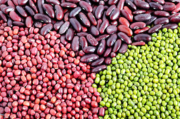istock Adzuki beans, mung beans and red kidney beans background 513117922