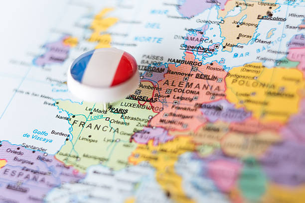 istock European map with pin pointing Paris 513119560