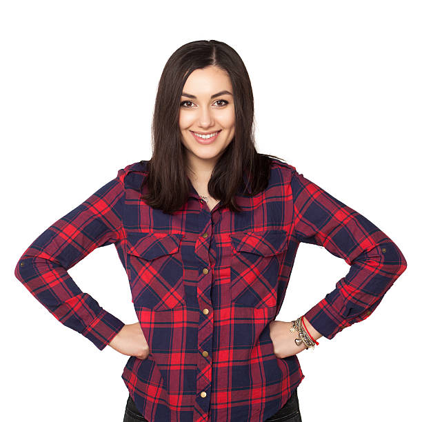 istock woman standing smiling with hands on hips over white 513124900