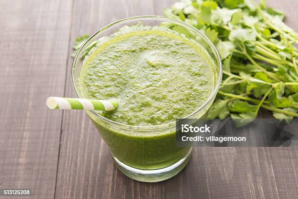 Healthy Green Vegetables Smoothie On Rustic Wood Table Stock Photo - Download Image Now