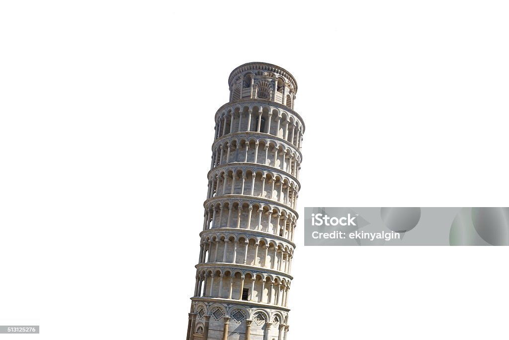 Pisa Tower View View of historical Pisa Tower in Cathedral Square of Pisa, Italy, isolated on white background. Leaning Tower of Pisa Stock Photo