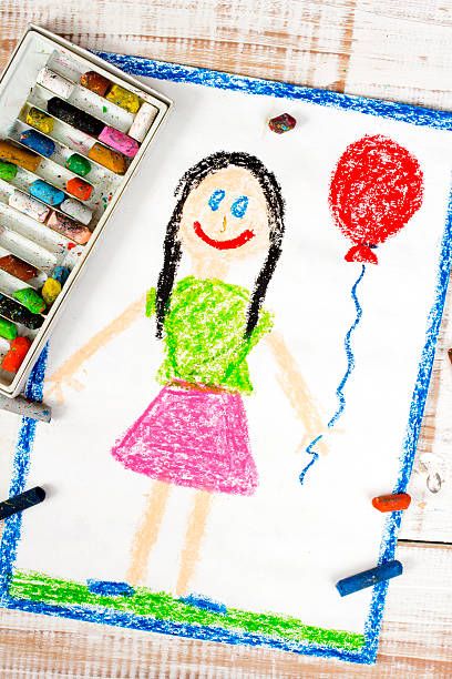 istock colorful drawing: happy girl with balloon 513126320