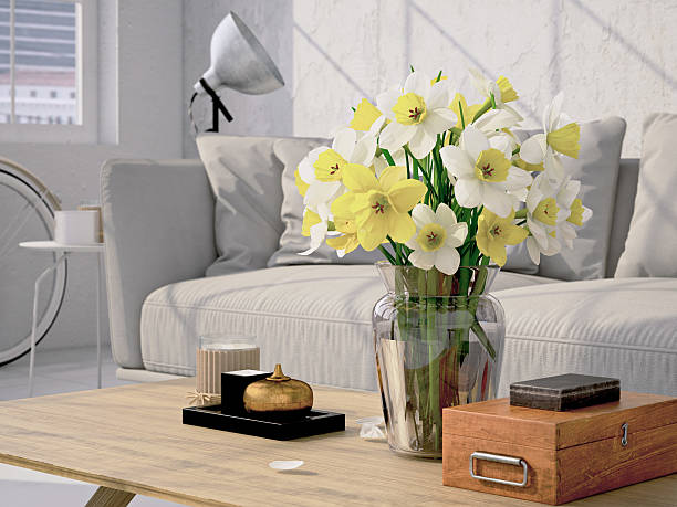 красивый букет из бледно-желтый. рендеринг - daffodil flower yellow vase стоковые фото и изображения