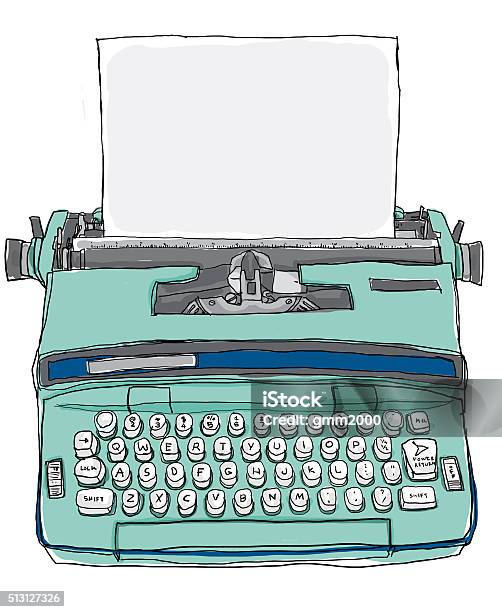 Blue Typewriter Vintage Stock Illustration - Download Image Now - Typewriter, Blue, Drawing - Art Product