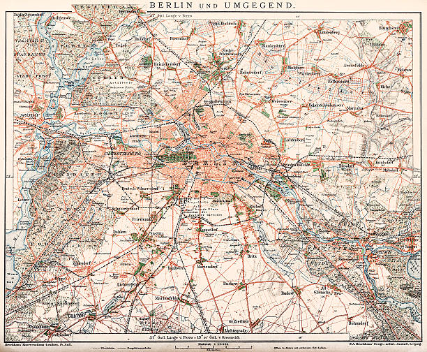 карта берлина и окрестности 1898 года - prussia stock illustrations