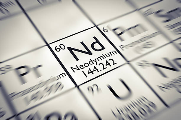 Focus on rare earth Neodynium Chemical Element stock photo