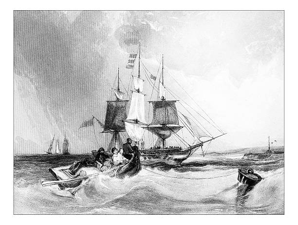istock Antique illustration of ships in sea 513133148