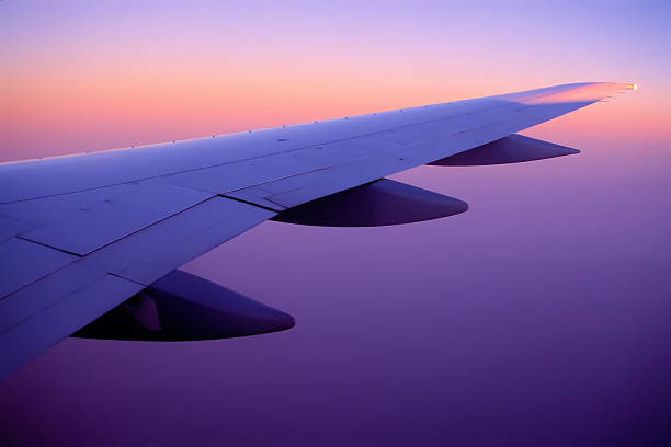istock Wing of an airplane in the sunset 513136409
