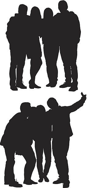 skupina přátel stojících společně - selfie stock ilustrace