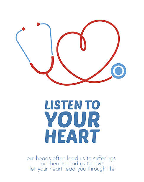 Creative stethoscope illustration Stethoscope forming heart with its cord. Creative illustration with motivational message. stethoscope stock illustrations