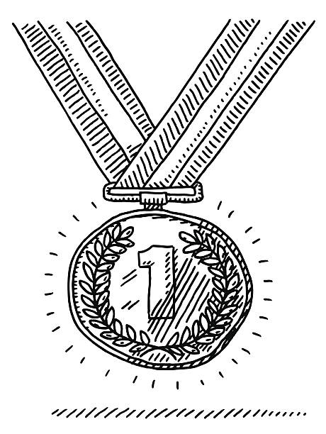 ilustraciones, imágenes clip art, dibujos animados e iconos de stock de número uno de medalla de oro éxito dibujo - ribbon award perfection winning