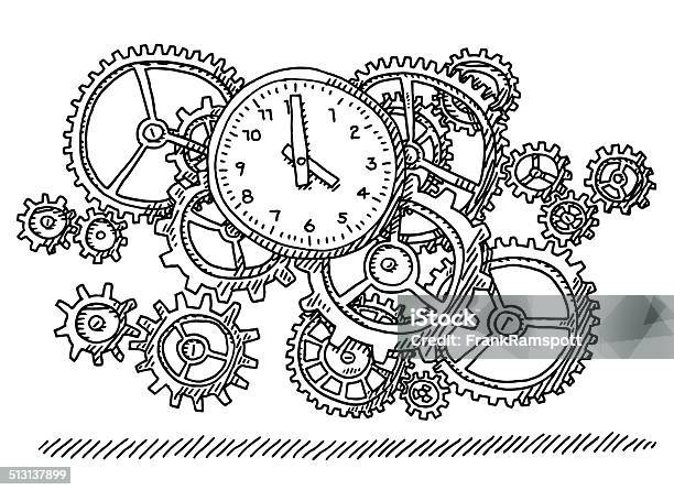 Time Clockwork Gears Drawing Stock Illustration - Download Image Now - Clock, Time, Gear - Mechanism