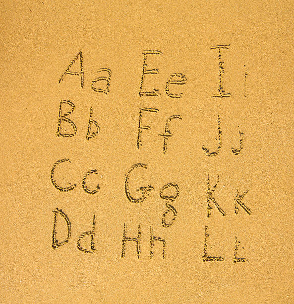 istock Alphabet written on a sand beach. (A-L) 513138631
