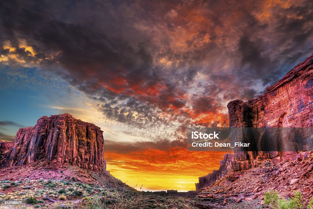 Sunset in the Utah Desert Colorful spring sunset near Jug Handle Arch, Utah Cliff Stock Photo