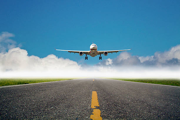 istock airplane is landing at airport 513139005