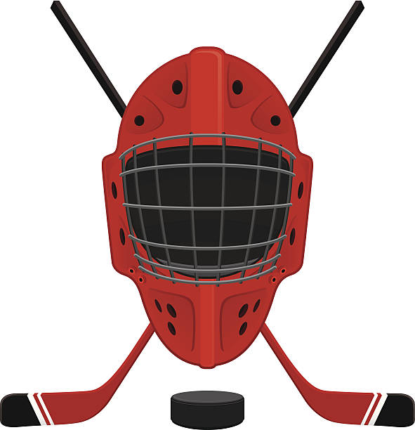 хоккейная маска, шайба и палки - ice hockey hockey stick field hockey roller hockey stock illustrations