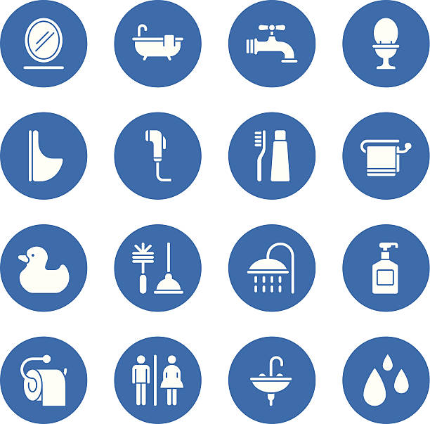 ilustraciones, imágenes clip art, dibujos animados e iconos de stock de iconos de baño-regular-circle - water droplets