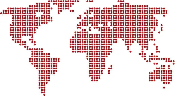 Vector illustration of World map red made of dots
