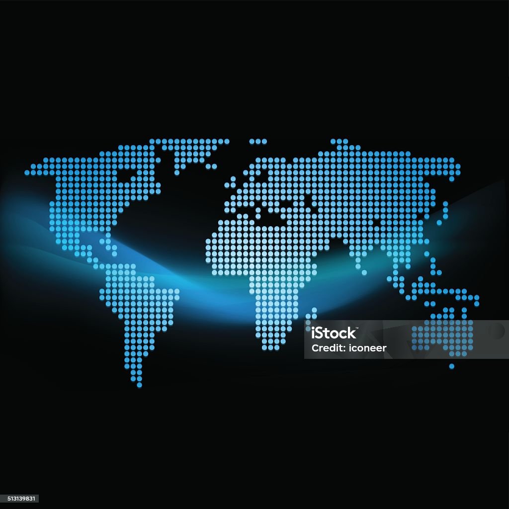 Mapa mundial hecho de puntos sobre fondo negro - arte vectorial de Abstracto libre de derechos