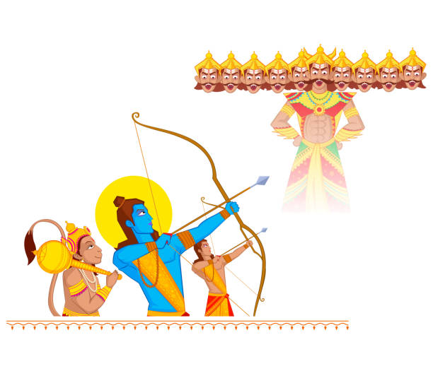 Rama killing Ravana during Dussehra Rama killing Ravana during Dussehra in vector ravana in happy dussehra stock illustrations