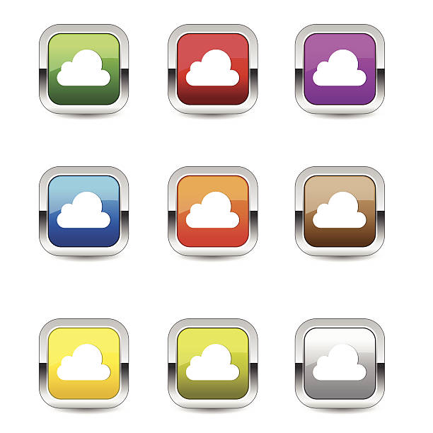 ilustrações de stock, clip art, desenhos animados e ícones de nuvem vector quadrado azul ícone de web de botão set - shape rectangle chrome interface icons