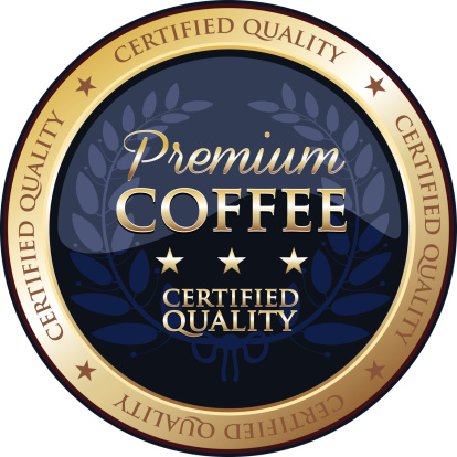 Premium coffee gold emblem with a laurel.